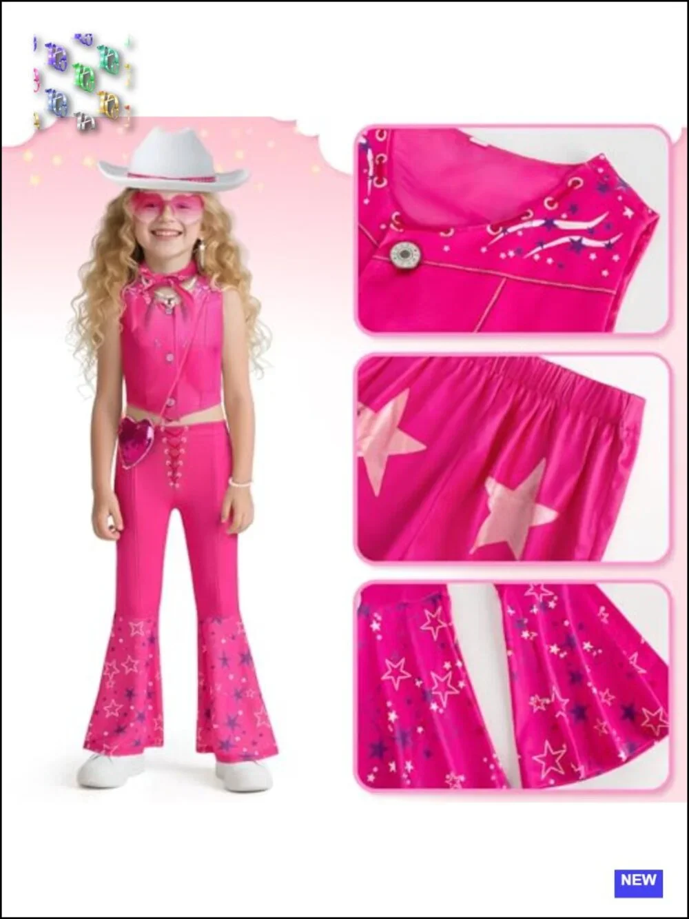 Cowgirl Costume Kids Western Rodeo Dress Up Outfit Halloween Cosplay 10-Piece